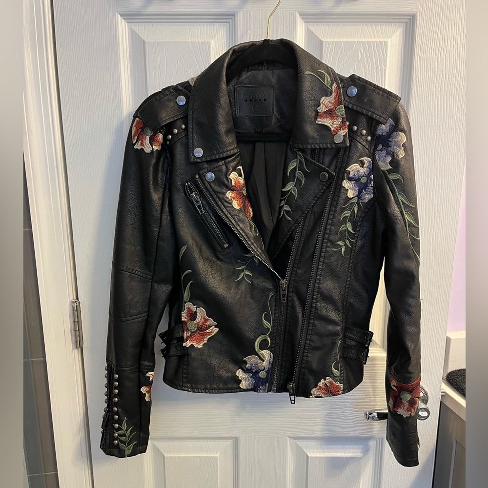Blank NYC Floral Embroidered Faux Leather Moto Jacket